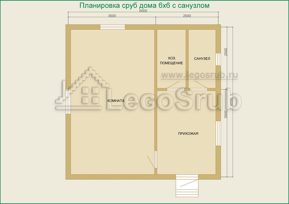 Планировка дома 6х6 одноэтажный с санузлом кухней